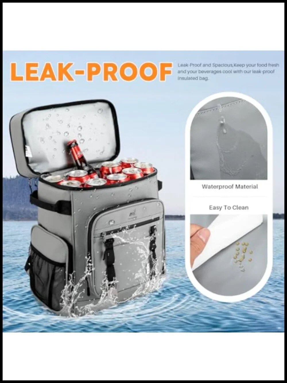 Insulated Backpack Cooler 32L Leak Proof Dual Compartment Picnic Hiking